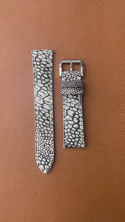 Ostrich Leg Stonewash Leather Watch Strap - Gray