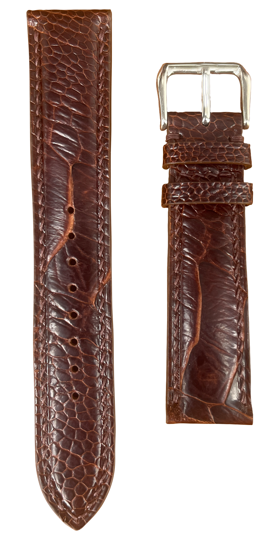 Ostrich Leg Leather Watch Strap - Dark Brown