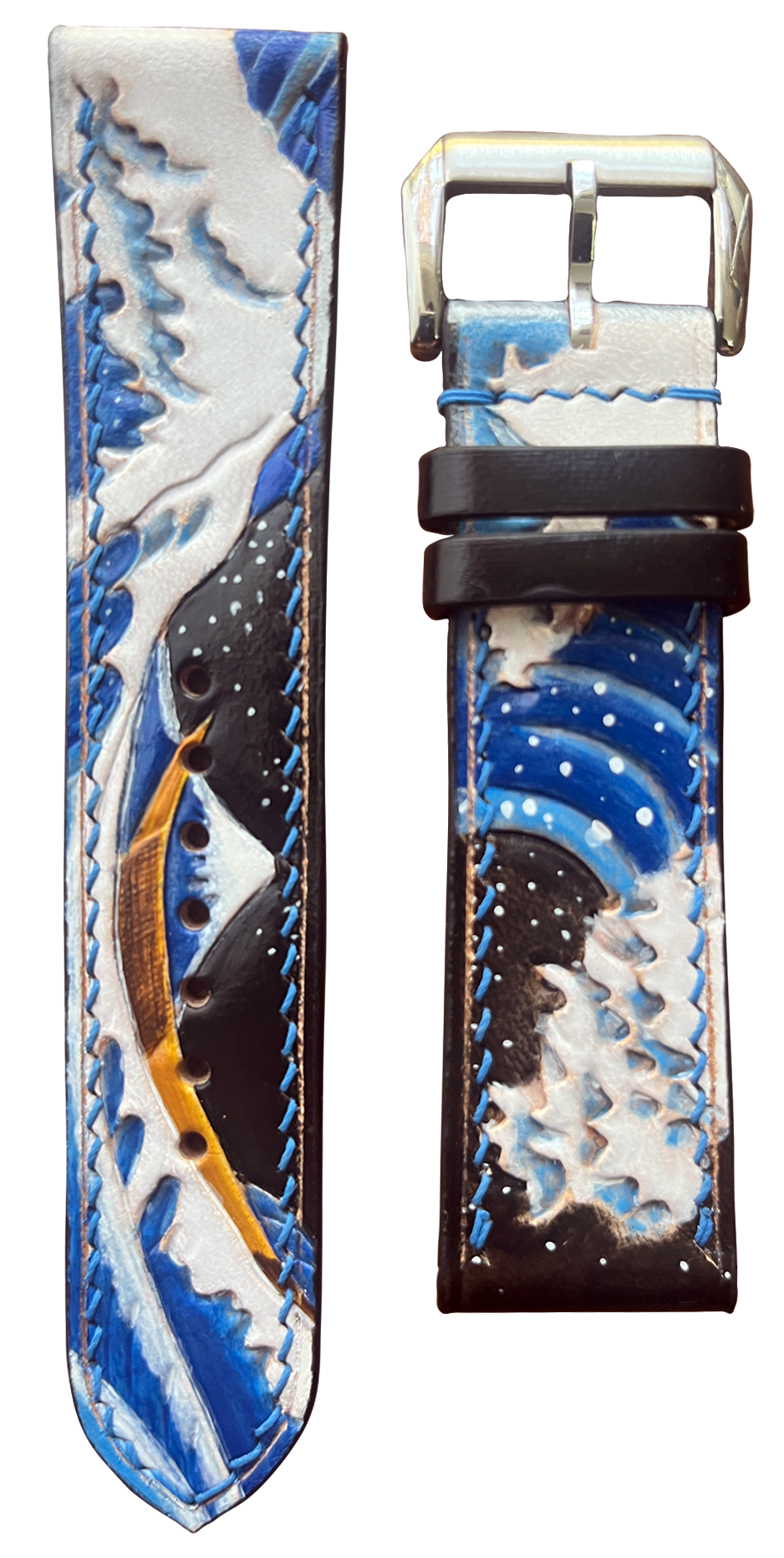 The Great Wave - Engraved Leather Watch Straps